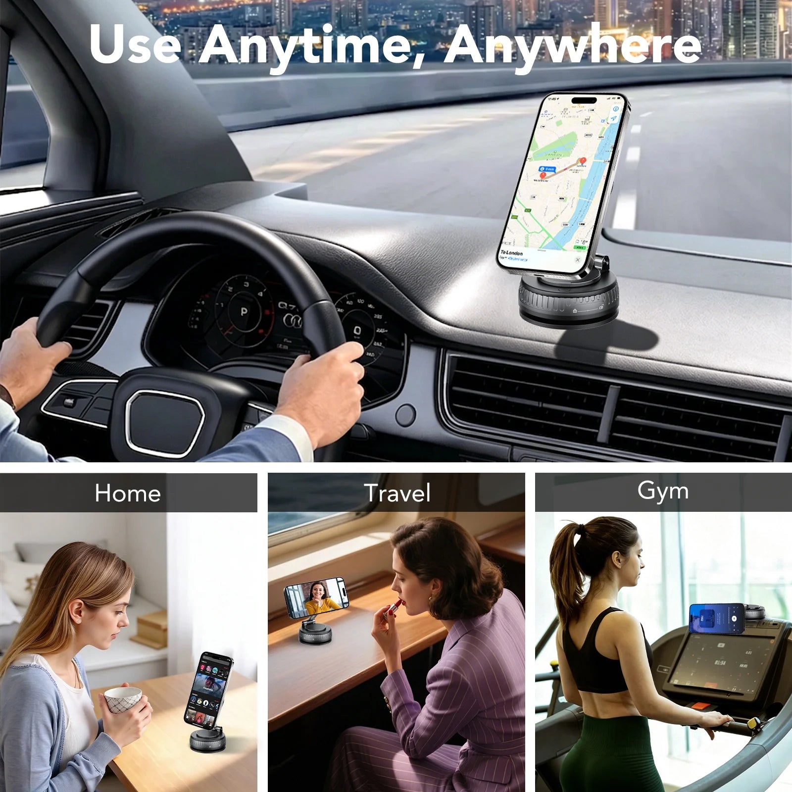 Magnetic Phone Holder for Car, Suction Cup Car Phone Holder for Dashboard and Windshield, 360° Adjustable Car Phone Mount with Strongest N60 Magnets, Compatible for Iphone17-12 Pro Max and Android