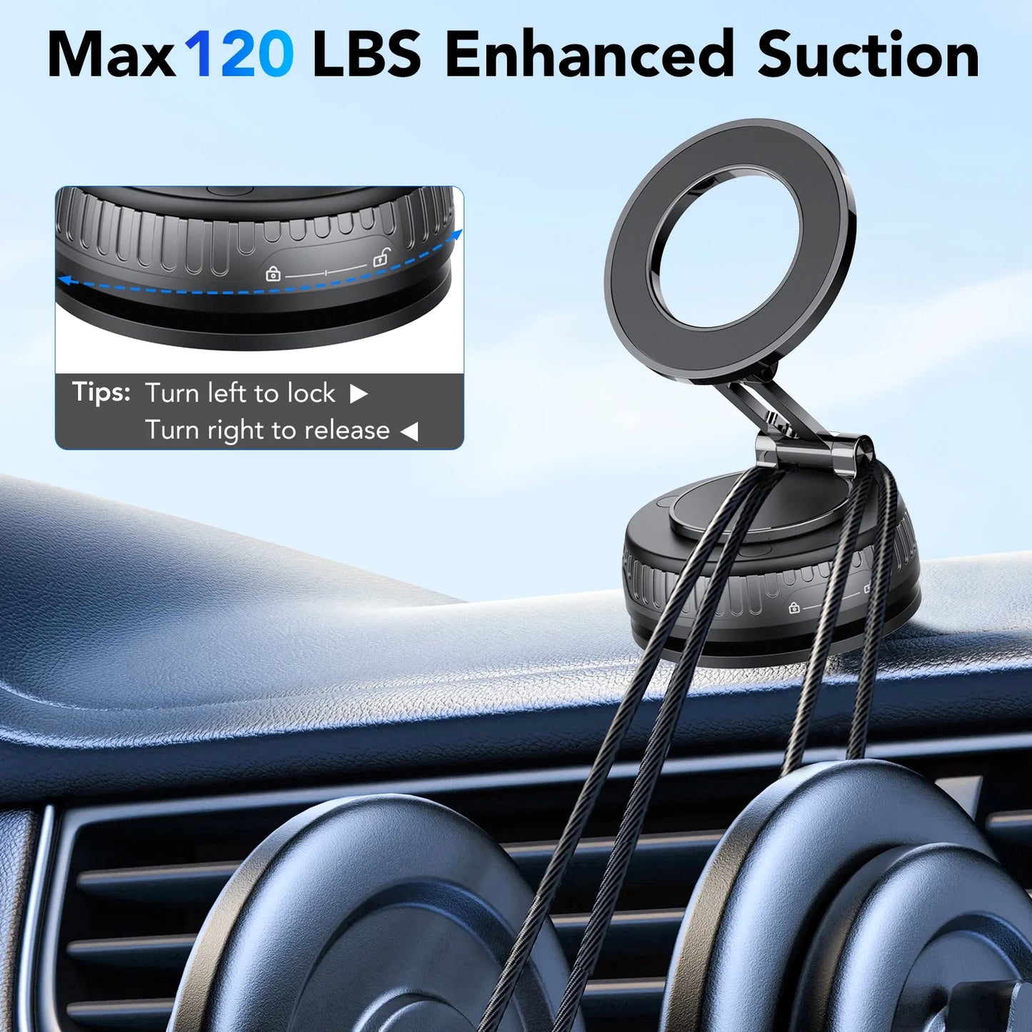 Magnetic Phone Holder for Car, Suction Cup Car Phone Holder for Dashboard and Windshield, 360° Adjustable Car Phone Mount with Strongest N60 Magnets, Compatible for Iphone17-12 Pro Max and Android