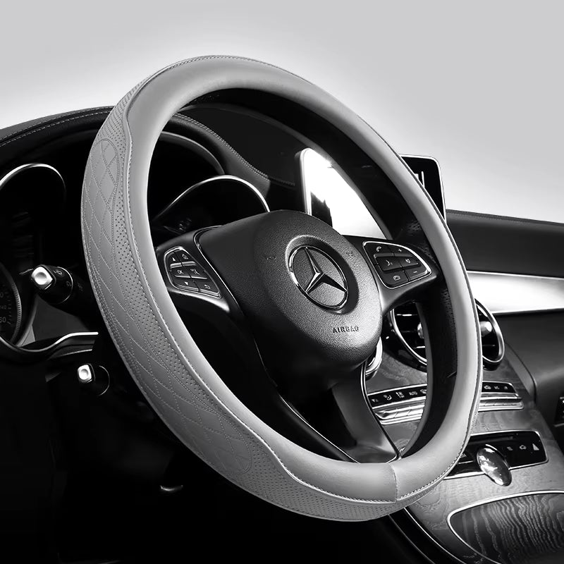 Napa Leather Perforated Patchwork Car Steering Wheel Cover, Non-Slip, Breathable, Fits 14.5–15 Inch Steering Wheel Cover