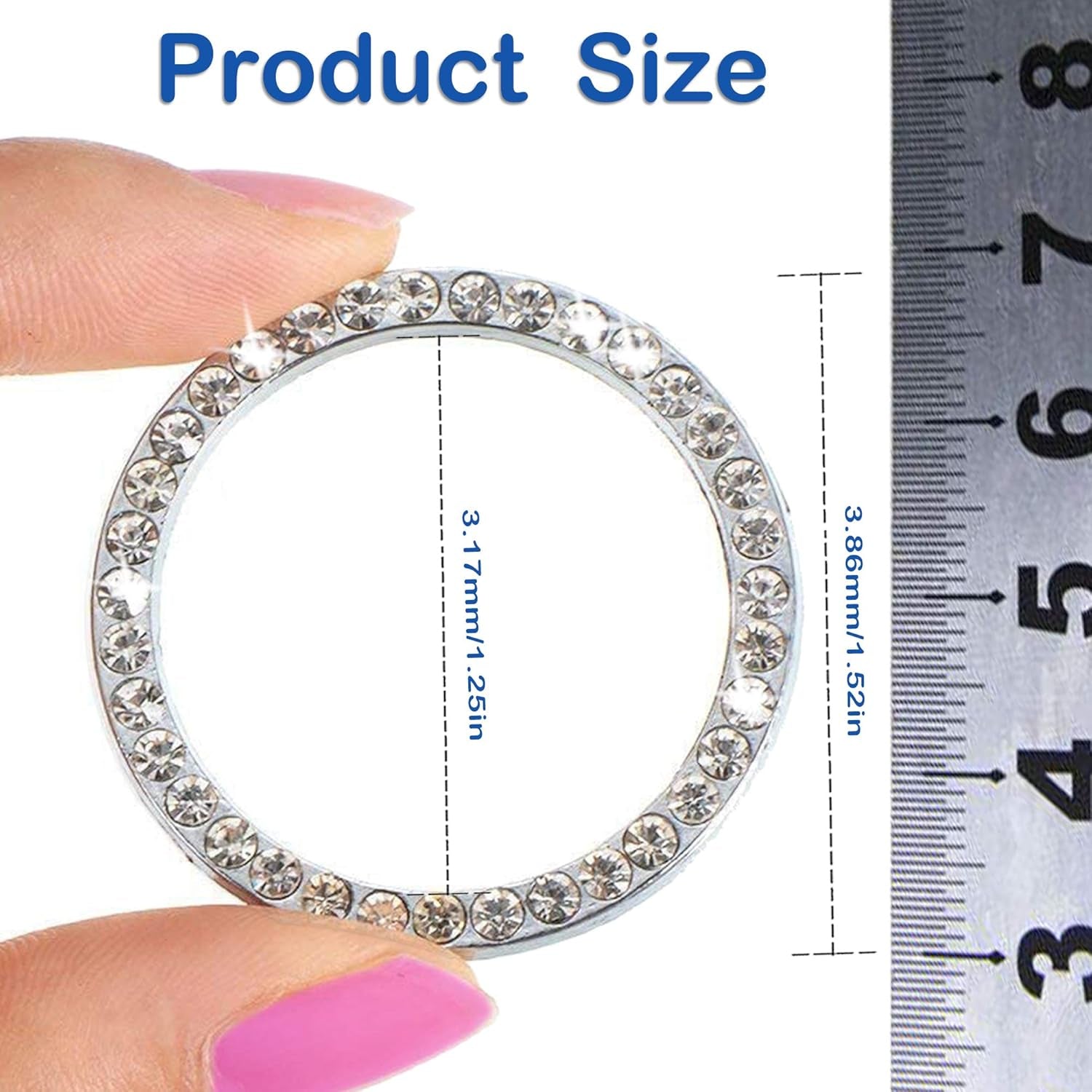 4Pcs Crystal Rhinestone Ring for Car Decor, Car Volume and Tune Knobs Ring Emblem Sticker,Auto Engine Start Stop Decoration Crystal Interior Ring Decal for Vehicle Ignition Button-Silvery