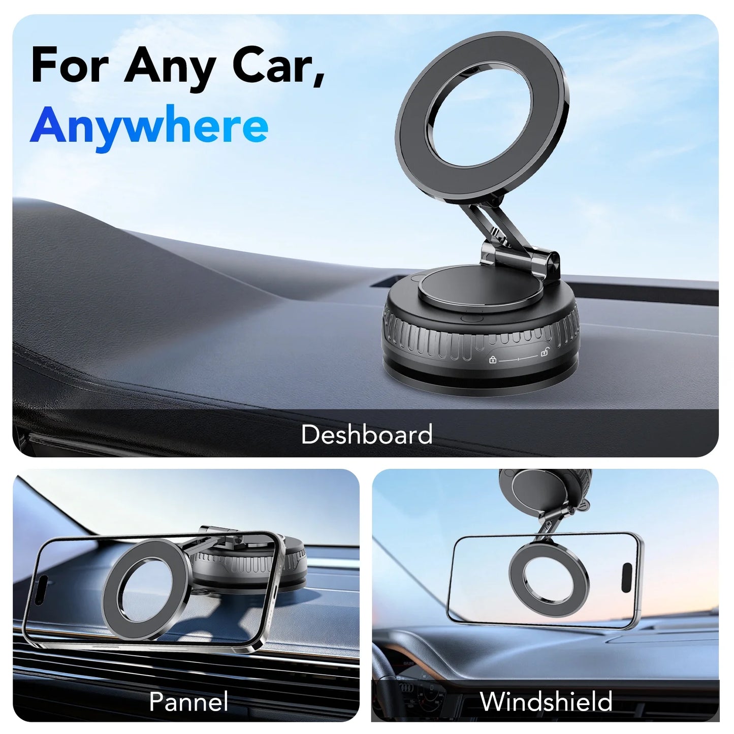 Magnetic Phone Holder for Car, Suction Cup Car Phone Holder for Dashboard and Windshield, 360° Adjustable Car Phone Mount with Strongest N60 Magnets, Compatible for Iphone17-12 Pro Max and Android