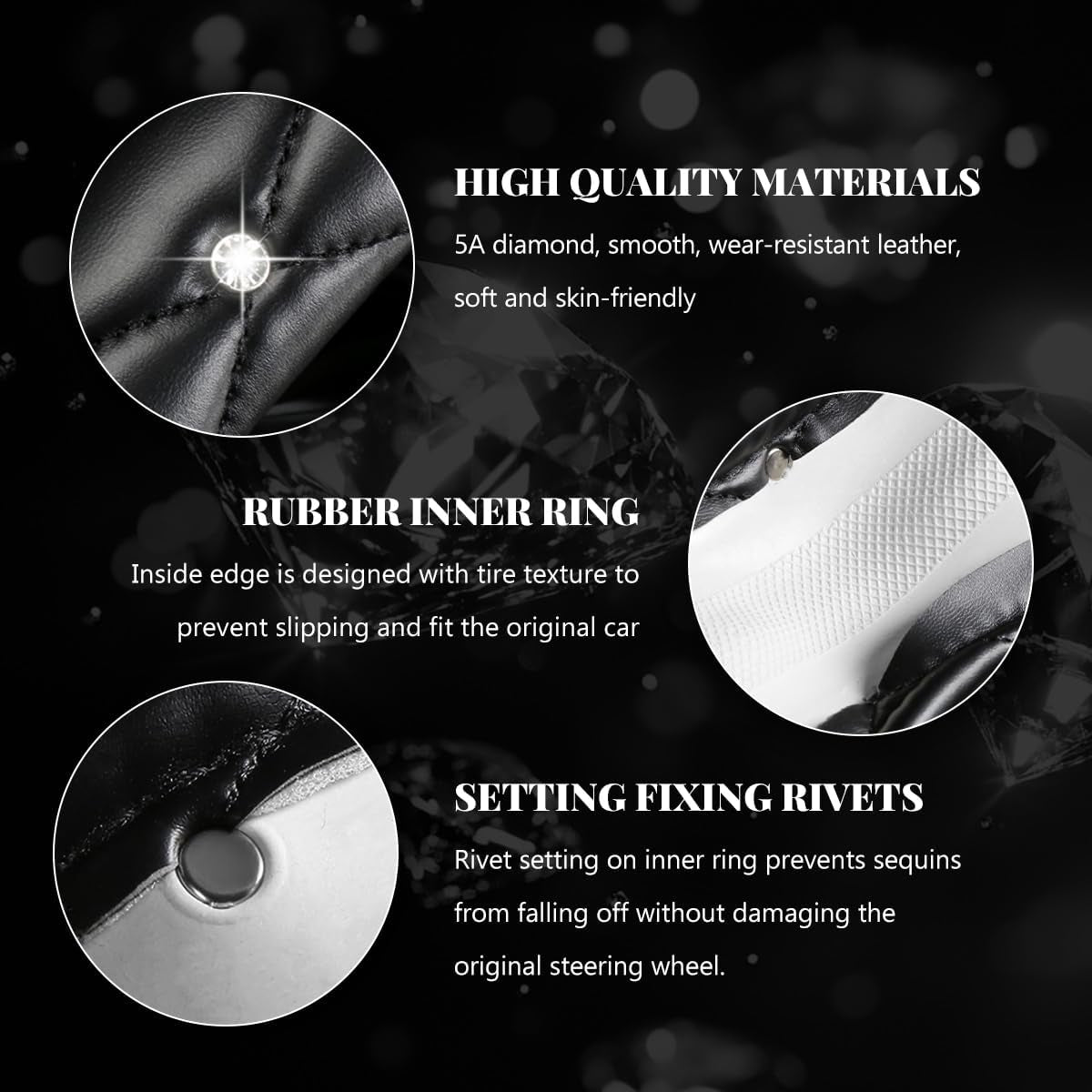 Bling Car Steering Wheel Cover, 15 Inch Diamond Leather Anti-Slip Auto Steering Wheel Protector, Cute Sparkly Rhinestones Wheels Cover Automotive Decoration for Women Girl (Pink)