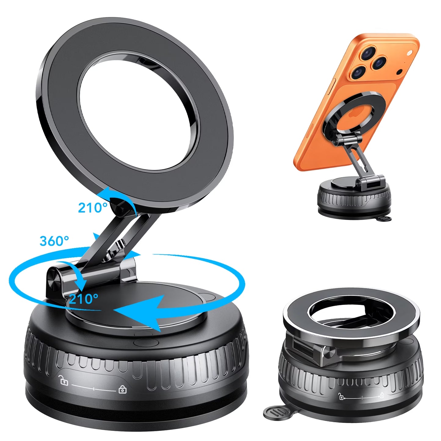 Magnetic Phone Holder for Car, Suction Cup Car Phone Holder for Dashboard and Windshield, 360° Adjustable Car Phone Mount with Strongest N60 Magnets, Compatible for Iphone17-12 Pro Max and Android