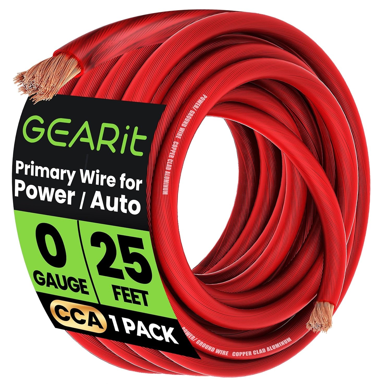 0 Gauge Wire 25 Ft Red, 1/0 AWG Battery Cable CCA, Copper-Clad Aluminum Power Cable for Car Audio Amp, Automotive, RV
