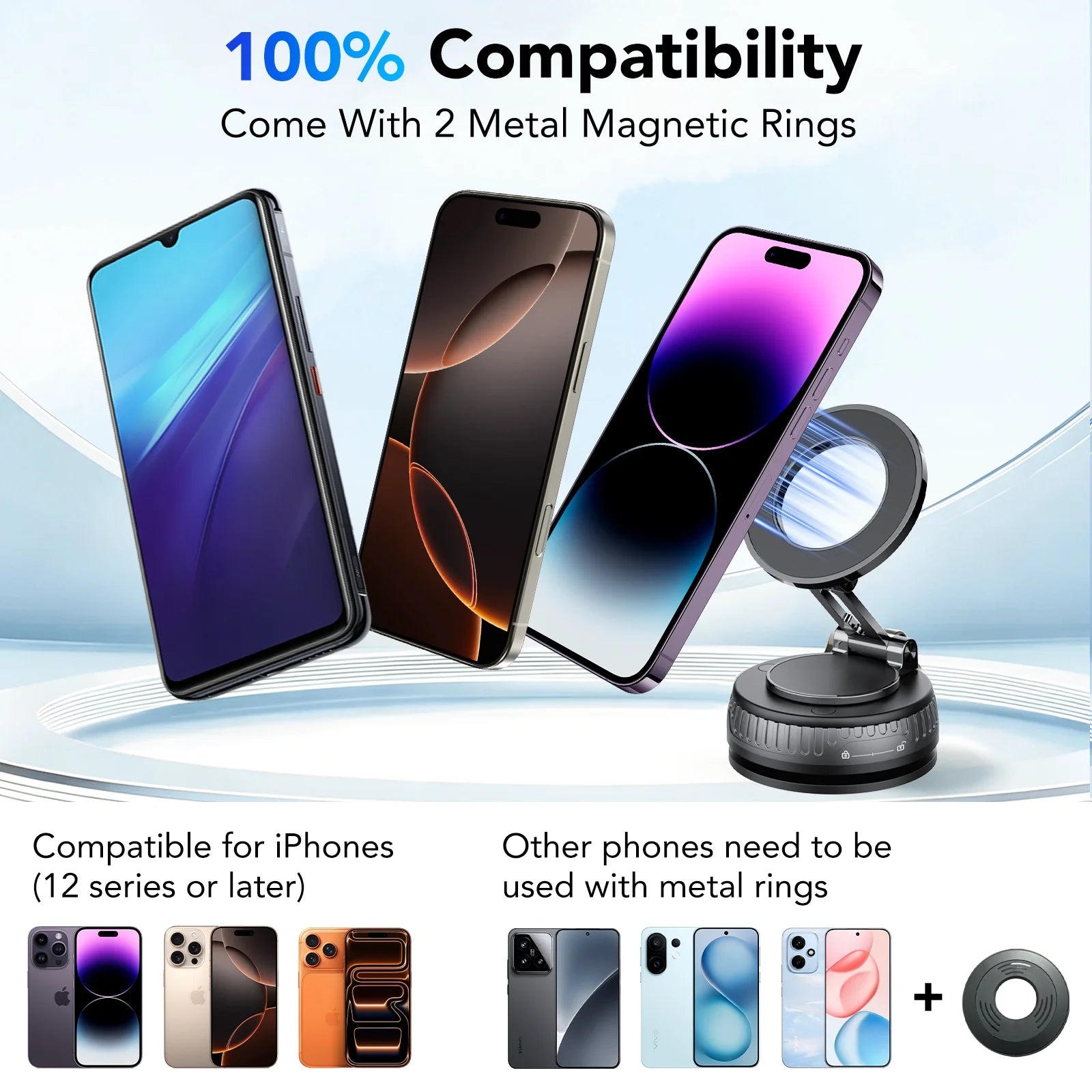 Magnetic Phone Holder for Car, Suction Cup Car Phone Holder for Dashboard and Windshield, 360° Adjustable Car Phone Mount with Strongest N60 Magnets, Compatible for Iphone17-12 Pro Max and Android